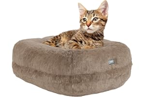 Omlet Calming Super Soft Luxury Donut Cat Bed | Easy to Clean with Machine Washable Removable Cover | Deep Filled Cat Bed for a Cuddly Feeling | One Size | Brown