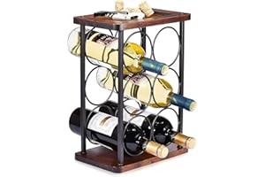 OUSEEN Portabottiglie di vino, 6 bottiglie di vino, portabottiglie in legno autoportante, perfetto come decorazione domestica, per cucina, bar, cantina, armadio, dispensa, ecc. (tiene 6 bottiglie)