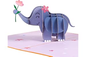 ANEWISH Pop Up 3D słoń, kartka urodzinowa, kartka z życzeniami, kartka przyjaźni, karta podarunkowa, kartka niespodzianka, kartka zachęty ze słodkim słoniem