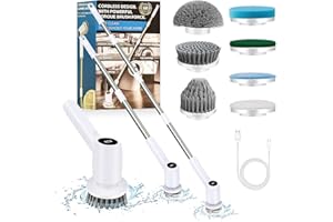 LuSeren Electric Spin Scrubber, New Cordless Shower Scrubber with 7 Replaceable Brush Heads and Adjustable Extension Handle,Power Cleaning Brush for Bathroom,Kitchen,Car Wash,Tile,Wall,Floor,Tub,Grout