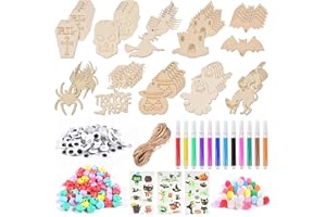 Wffeila 265 Stück Halloween Deko Basteln, Halloween Basteln Kinder Holz, Holz Basteln Kinder, Halloween Bastelset verwendet für DIY Halloween Dekorationen, kann gefärbt werden