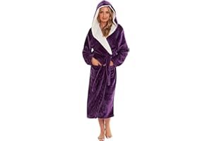KATE MORGAN Ladies Dressing Gown Fluffy Super Soft Hooded Bathrobe for Women Plush Fleece Perfect Loungewear Long Robe | Gifts for Women