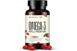 ‎BRAINEFFECT BRAINEFFECT Premium Krillöl Omega 3 Kapseln | 100% Krillöl (Ungestreckt) | Astaxanthin EPA DHA Cholin | Kein Fischgeruch/-Geschmack | 60 Kapseln | Made in Germany
