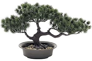 AIVORIUY Árbol de Bonsái Artificial, Planta Artificial en Maceta, Plástico Planta de Pino Japonés 19 cm de Altura para Decoración de Hogar Pantalla de Escritorio Mesa Casa Oficina Balcón Ventana Salón