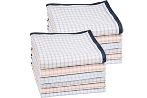 HOULIFE Homme Mouchoirs Tissu en Pur Coton 43 * 43cm Carreaux Vichy Classique pour Usage Quotidien Lot de 6 Pièces