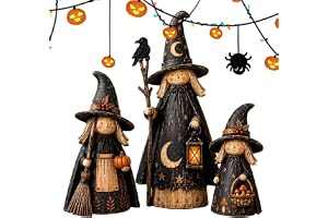 3 Pieces Vintage Rustic Witch Indoor Sculpture - Halloween Decor
