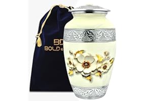 BOLD & DIVINE Handcrafted Urn for Ashes Adult Male and Female - Cremation Urns for Human Ashes Adult Man and Woman - Decorative Funeral Urns - Memorial Urn with Pearl Flower Finish - Includes Velvet Bag - Large