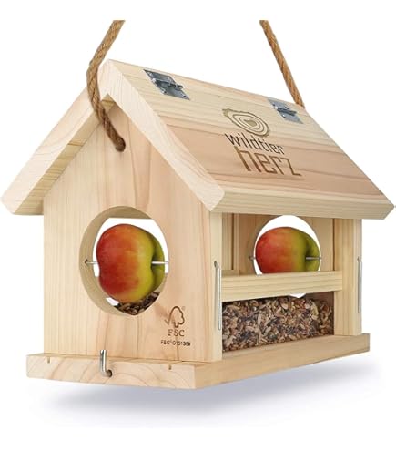 Mangiatoia Per Uccelli In Legno Naturale - Da Appendere Con Cibo Incluso 0,5kg - Foto 3