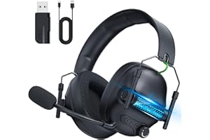 Fachixy FC400 Wireless Gaming Headset, 2.4G Bluetooth Headset mit Mikrofon für PS5, PS4, PC, Switch, Faltbarer Gaming Kopfhörer, Geringe Latenz Noise Cancelling, mit LED Licht, 50H Akkulaufzeit
