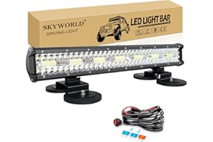 SKYWORLD 51cm 420W LED Light Barre de Led 4x4, 2 pcs aimanté support avec 12V faisceau de câblage kit, barre lumineuse led de Travail pour Voiture Camion Tracteur Offroad Véhicules ATV UTV