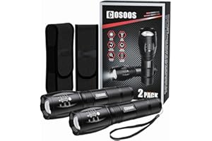 COSOOS Torcia LED 2 Pezzi con Fondina, Elettrica Torcia Potente Professionale 1000 Lumen con 5 Modalità, IPX4 Impermeabile Torcia Tattica Militare per Campeggio, Escursione, Outdoor, Emergenza