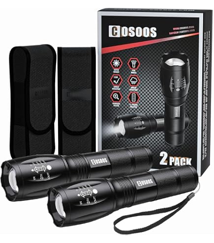 Torcia LED Zoom Con Luce COB Bianca E Stroboscopio Rosso/blu, Ricaricabile USB-C, Portata 200 M, Clip E Cinghia