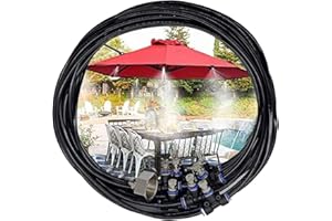 Tesmotor Kit de Refroidissement de Pulvérisation de 8M, Système de Brumisation D'extérieur Avec 9 Buses en Laiton, Refroidissement par Brouillard pour Jardin, Serre, Parasol
