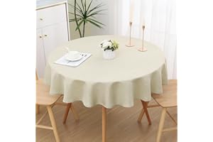 Spotjoy Glitzer Leinenoptik Tischdecke Abwaschbar Rund 140cm Tischtuch Lotuseffekt Wasserabweisend Tischwäsche Fleckabweisend - Beige