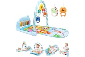 Huifoo Baby Spielbogen Spieldecke,pieldecke Baby-Spielmatte mit Klavier,Spielmatte mit Spielbogen abnehmbarem Babyspielzeug,Bauchzeit Activity Decke für Baby & Kleinkinder 0-24 Monate,Blau
