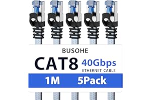 BUSOHE Cat 8 LAN Kabel 1m (5-Stück), 40Gbps 2000MHz Ethernet Kabel Netzwerkkabel, Flach Hochgeschwindigkeits Gigabit RJ45 Patchkabel, Geflochtener Internet Kabel Kompatibel mit PC, Router, Modem