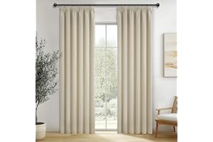 MRTREES Long Blackout Pencil Pleat Curtains for Living Room, Thermal Bedroom Curtains Multiple Hanging Methods, 2 Panels 228x183 CM 90x72 Inch Beige