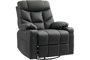 HOMCOM Recliner Armchair, Swivel PU Leather Manual Reclining Chair with Adjustable Leg Rest, Drink Holders, Side Pockets, Rocker Chair for Home Living Room, Black