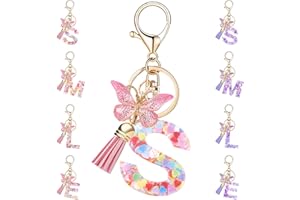 MOIUGULI Initial Letter Keychain, Keyrings For Women Alphabet Keychain with Butterfly Tassel Pendant Cute Keychain Bag Charm Female Girls Women Girlfriend Daughter Birthday Gift Purse Bag Handbag Travel Deco