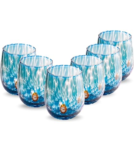 Lot De 6 Verres à Vin Veneziano H&H - Verre 36 Cl En Verre Soufflé Main, Multicolore, Fabriqué En Italie