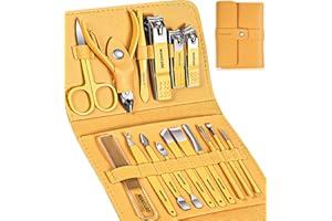 Manicure Set, Sumwitum Nail Care Kit, 16 PCS Nail Clippers Pedicure Kit, Stainless Steel Professional Nail Clipper Set with Leather for Women/Men/Friends and Parents Gifts (Yellow)
