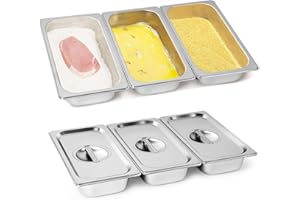 Cokaca Panierschalen Set 3-teilig mit Deckel aus Edelstahl GN 1/3 Behälter 32,5 x 17,5 x 6,5 cm - Rechteckige Metall Gastro Behälter - ideal für Schnitzel, Fleisch, Fisch
