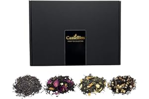 CAMELLIOS Tea Sampler Gift Set – 4 Premium Loose Leaf Blends (4 × 25g, 40+ Cups) in Luxury Gift Box – English Breakfast, Earl Grey, Spiced Apple Chai & Jasmine Mint Green Tea
