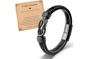 VU100 Gifts for Son/Grandson Stainless Steel Leather Bracelet for Boy Him Christmas Birthday Present (21cm)