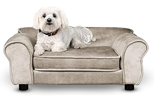 POSTERGALERIA Lit pour Chien, Chat Beige - canapé pour Chien, avec accoudoirs, Dossier, en Tissu Velours Durable, sur Pieds - canapé décoratif pour Petits Animaux, pour Chat, pour Petit Chien, Lapin