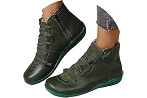 Dasongff Stivali Country Donna Stivaletti Cowboy Pelle Morbida PU Vintage Punta Rotonda Scarpe Piatte Confortevoli Stivaletti da Equitazione Stivaletti con tacco basso Stivali Piatti Casual