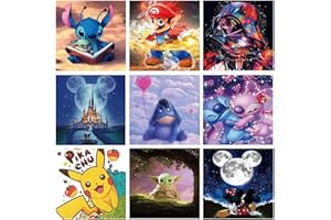 LPPR 9 Pack Diamond Art Kits for Adults,DIY Cartoon Diamond Painting Kits Full Round Drill 5D Embroidery Diamond Art Craft, Crystal Rhinestone Gem Art Painting for Gift and Home Wall Decor 12x16 inch