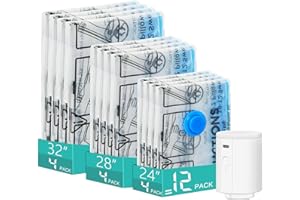 ZOESTORAGE Vacuum Storage Bags,12 Pack Vacuum Bags with Electric Pump,Vacuum Pack Bag for Clothes,Storage,Travel,Luggage,Blankets(4 Large, 4 Medium, 4 Small)