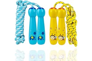 TCVENTS Kids Skipping Rope, 2 Pack Children Jump Rope for Kids Adjustable Wooden Handle Cotton Jumping Ropes for Indoor Outdoor Exercise Christmas Birthday Children's day Gift(Yellow & Blue)