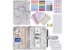 JOSPL Raccoglitore ad 6 Anelli, con 12 Buste Trasparenti Rimovibile, Notebook A6, per Budget di Contanti Organizzatore per Studente, Ufficio, Scuola