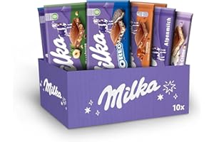 Milka Selection Gift Sharing Bulk Box, Assorted Chocolate Tablets, Milka OREO, Caramelo, Creme, Hazelnut and Alpine Chocolate Milk, Perfect for Gifting or Sharing, 100 g Bars (Pack of 10 Bars)