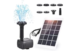 Irishom Pompe de Fontaine Solaire, 3W 5V 120 L/h, Pompe de Bassin Solaire, 7 Buses, Tuyau de 1,5M Max. Hauteur de l'eau 50cm, pour Bain d'oiseaux/Aquarium/Etang/Jardin/Piscine