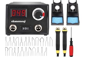 OKANEMOQI Pirografo per Legno, Kit professionale per pirografia da 60 W Kit per pirografia digitale regolabile con punte per pirografia da 23 pezzi Bruciatore a legna per principianti e adulti