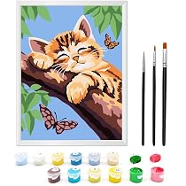 Kit Peinture Par Numéros Enfant 6-12 Ans - 12 Pots Peinture + Cadre + 3 Pinceaux (Loup Et Lune)