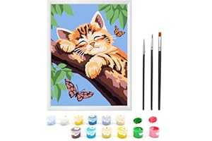 ‎ZIMROBIN Zimrobin Malen Nach Zahlen ab 5 6 7 Jahre Mädchen und Junge, Malen Nach Zahlen für Kinder mit Rahmen 3 Pinsel und Acrylfarben, 18 X 24cm(Kätzchen und Falter)