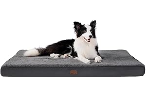 Bedsure Extra Large Dog Bed Washable - Orthopedic Dog Bed and Mattress Mat for Dog Crate with Removable Plush Sherpa Cover, Grey, 112x81x7.6cm