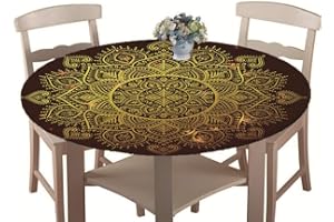CHICKWIN-SHOP Tischdecke Outdoor Rund 120 cm, Elastisch Tischdecken Abwaschbar Wasserabweisend Lotuseffekt 3D Monstera Garten Tischdecke Mandala Table Cloth, Ideal für 100cm-110cm