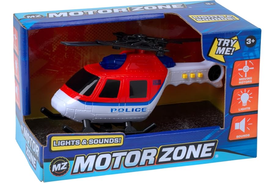 Motor Zone John Adams | 18.5cm Helicopter with lights and sound | Kids' Play Emergency Vehicles | Batteries included | Ages 3+