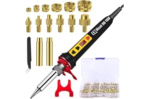 Set di Punte per Saldatura con Inserti Filettati, Wiecok 100W Saldatore LED con Temperatura Regolabile, 130 Pezzi di Rivetti Filettati M2/M3/M4/M5/M6/M8, 8 Punte per Saldatura per Plastica Stampa 3D