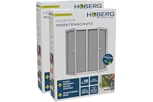 Hoberg Fliegengitter für Fenster mit Magnetbefestigung | Moskitonetz zuschneidbar bis 150x130 cm | Einfache Montage mit 16 Magneten - Insektenschutz ohne Bohren, Schrauben & Klebereste [2 Stück]