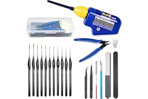 ODN GIFT SUPPLIES Revell Contacta Model Glue, Model Making Tool Set & Premium Fine Detail Paint Brush Set | Great For Plastic Model Making | 25g Glue, 9pc Tool Set, 11pc Paint Brushes