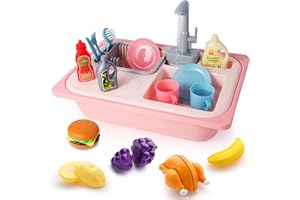 Asweets Giocattoli da Lavello da Cucina Che Cambiano Colore, Lavandino Giocattolo con Acqua, Giochi da Cucina con Accessori, Giocattoli da cucina Per Bambini dai 3 Anni, Kitchen Sink Play Set (Rosa)