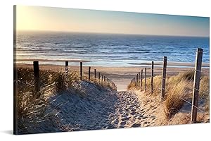 PICANOVA – Cuadro Sobre Lienzo Path to the Sea 100x50cm – Impresión En Lienzo Montado Sobre Marco De Madera (2cm) – Disponible En Varios Tamaños – Colección Playas
