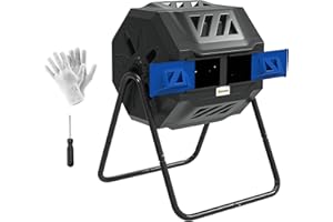 Outsunny 160L Tumbling Compost Bin Outdoor Dual Chamber 360° Rotating Composter, Garden Compost Bin w/Sliding Doors & Solid Steel Frame, Blue
