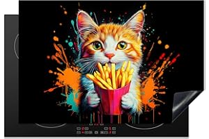 KitchenYeah© Copri Piano Cottura Induzione 78x52 cm Coprifornelli Fornello Proteggi Tutto per la Cucina Fornelli Gatto - Cibo - Patatine - Graffiti - Astratto