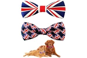 BIPY 2PCS Union Jack Dog Bow Ties UK Flag Patriotic Dogs Collar Bowties Holiday Party Celebrations King Charles Coronation Pet Grooming Accessories for Small Medium Cat Puppy Bow Tie (Large)